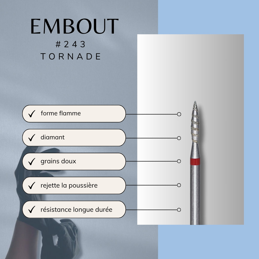 La cuticule est travaillée avec une fraise tornade à jet oblique