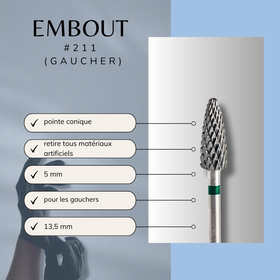 Schéma détaillé de l'embout manucure vert - utilisation côte gauche