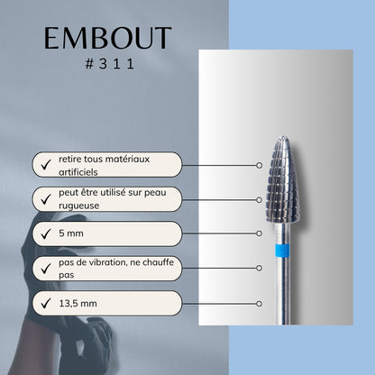 Embout professionnel pour ponceuse à ongles, dimensions optimales pour gel et résine, coupe nette et rapide.