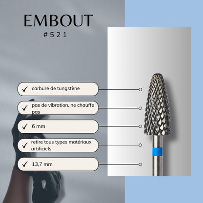 Embout manucure grain bleu pour ponceuse, idéal pour retirer gel et résine