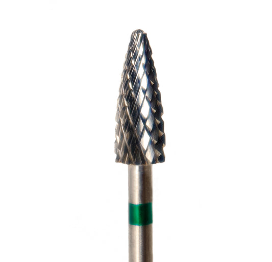 Embout conique à tête pointue avec marquage vert pour ponceuse manucure, idéal pour dépose de gel