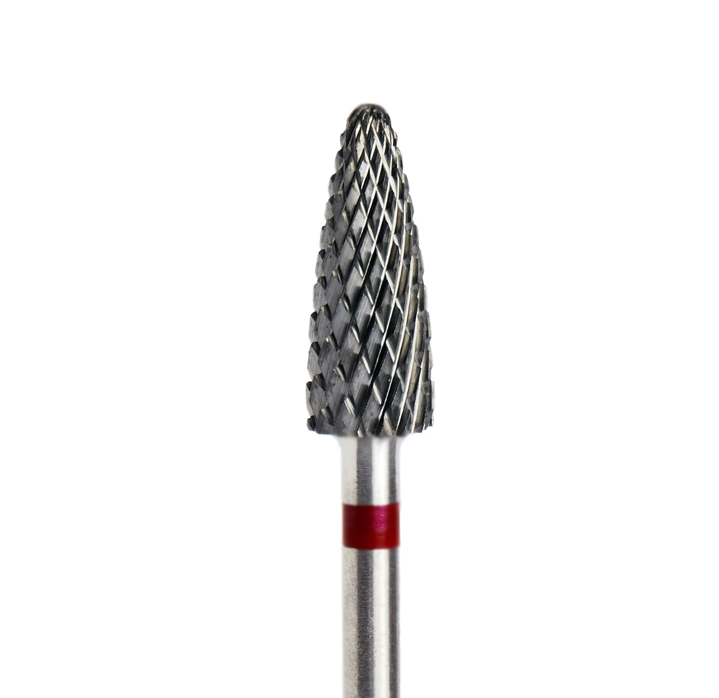 Gros plan sur embout conique rouge pour manucure professionnelle - usage pour gauchers