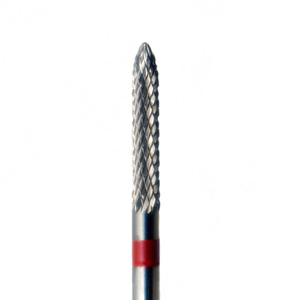 Embout manucure conique fin avec marquage rouge - idéal pour une dépose douce du gel sur les ongles sensibles, avec coupe laser de haute précision.