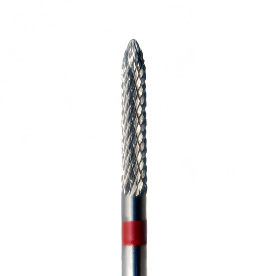 Embout manucure conique fin avec marquage rouge - idéal pour une dépose douce du gel sur les ongles sensibles, avec coupe laser de haute précision.