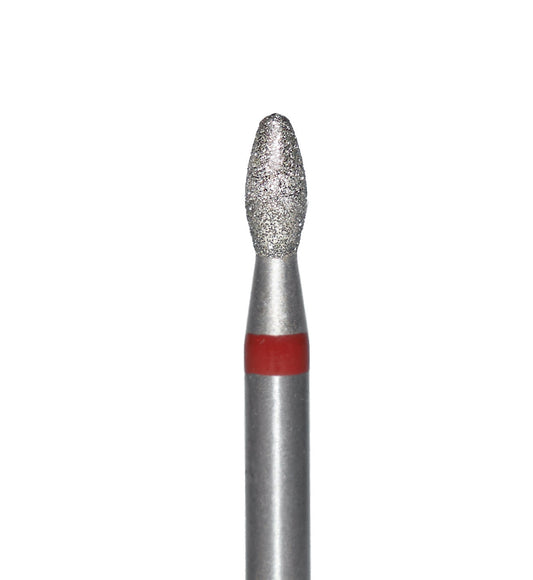 Embout de ponceuse professionnel forme olive avec bande rouge, idéal pour polir les cuticules sans abîmer la peau sensible