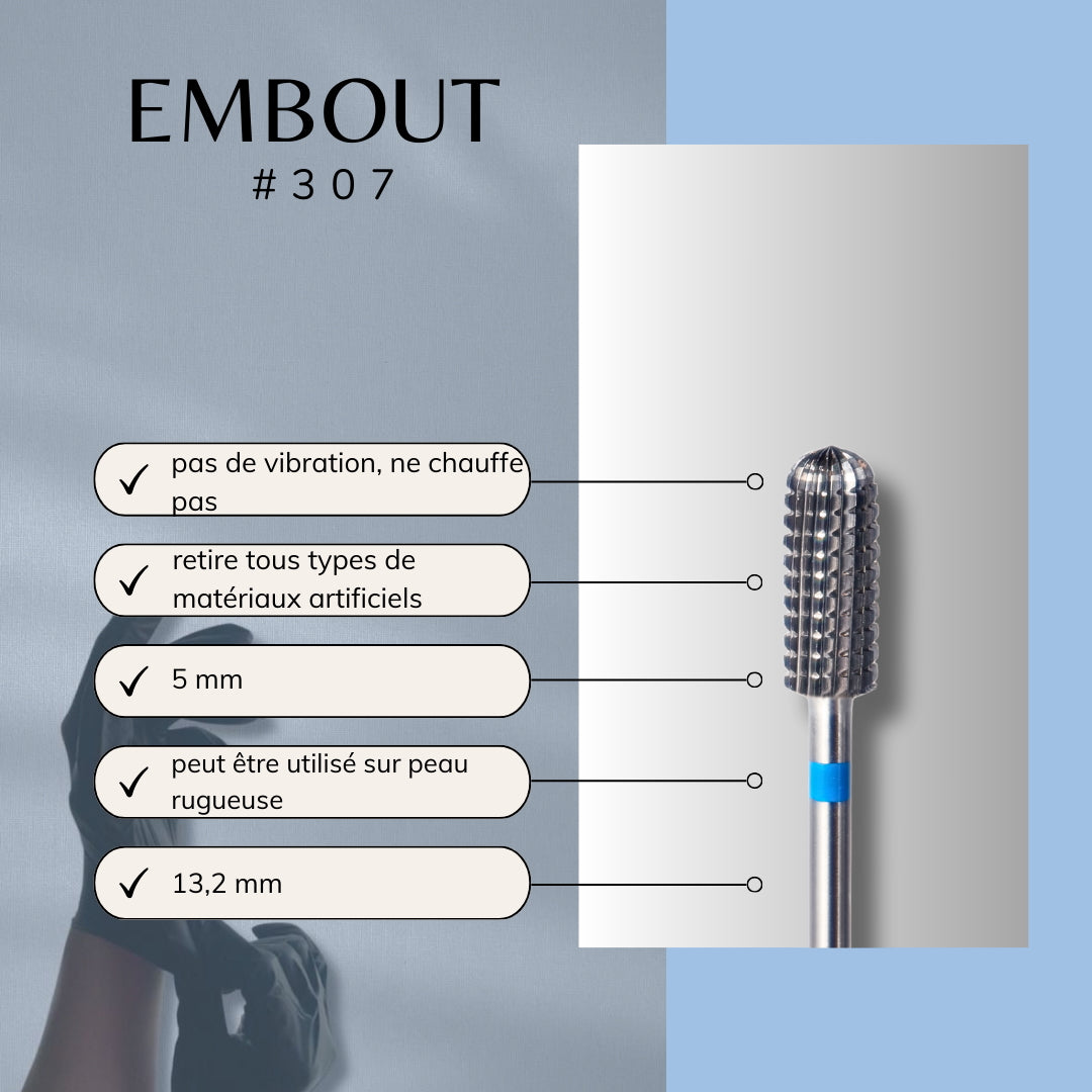 Embout pour manucure en carbure, forme cylindrique, avec fiche technique pour dépose de gel
