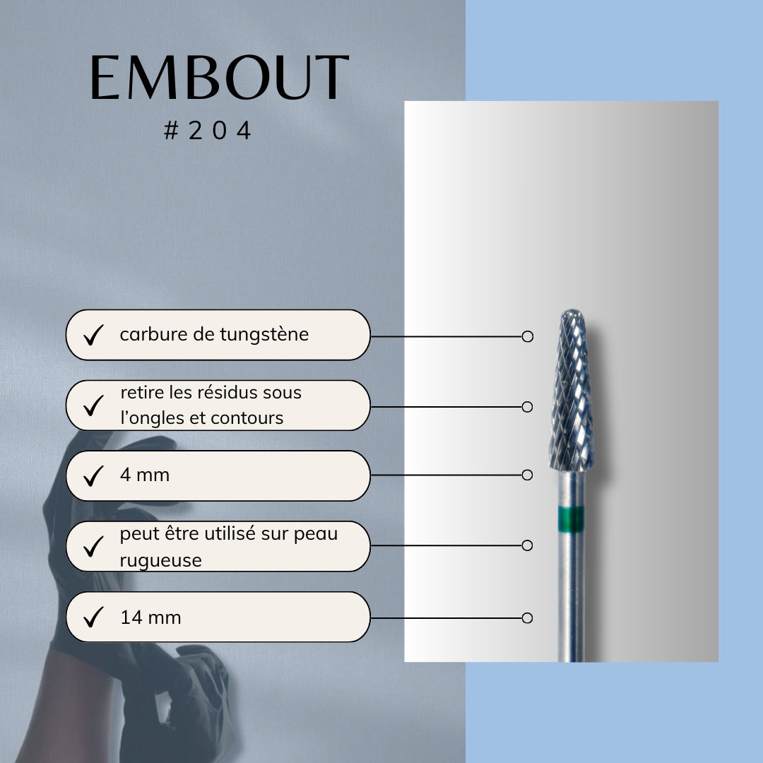 Embout pour manucure russe - zones d'utilisation sur la cuticule et la résine, embout vert professionnel 