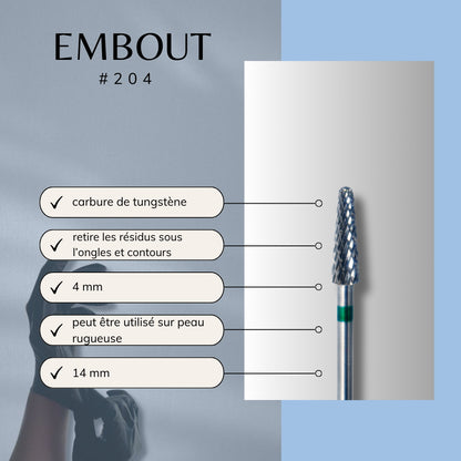 Embout pour manucure russe - zones d'utilisation sur la cuticule et la résine, embout vert professionnel 
