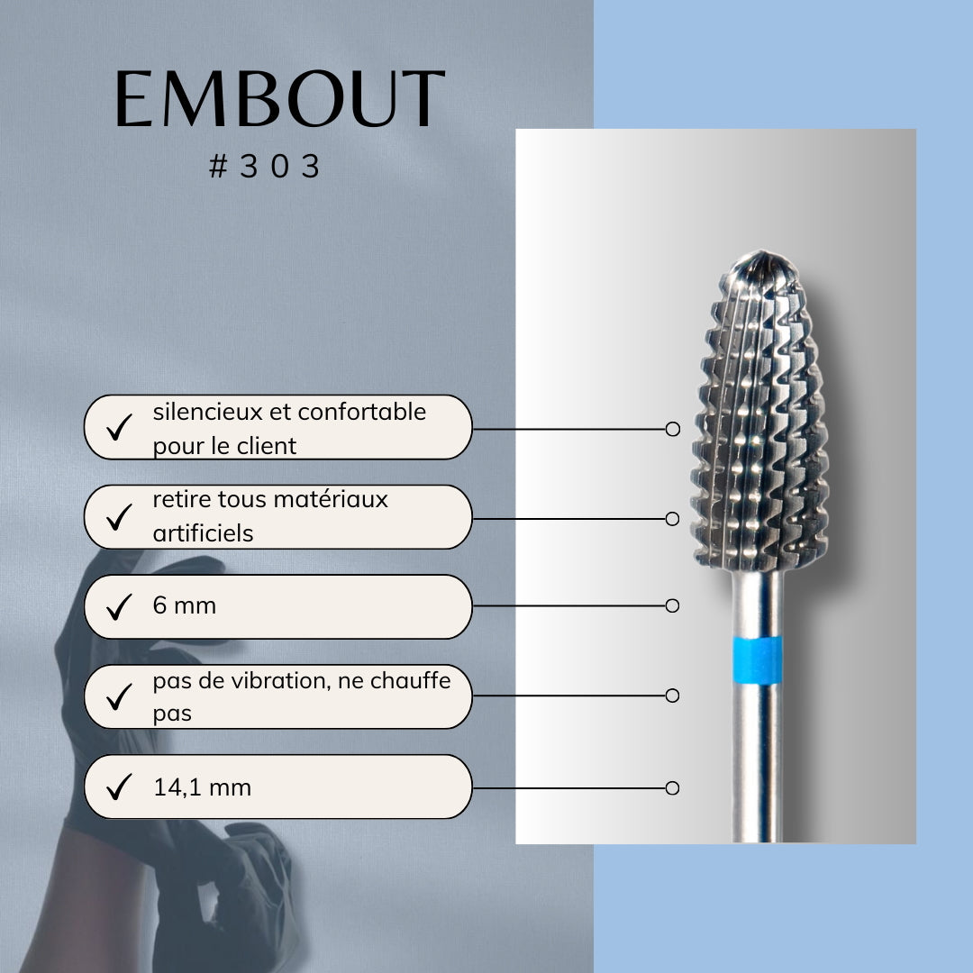 Embout manucure professionnel, bleu, pour gel, résine et callosités - contrôle optimal et résultats nets.