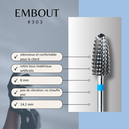 Embout manucure professionnel, bleu, pour gel, résine et callosités - contrôle optimal et résultats nets.