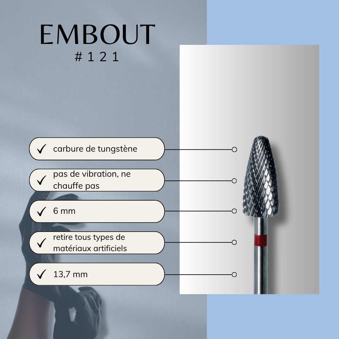 Détails techniques de l'embout rouge pour gel, semi-permanent et peau fine